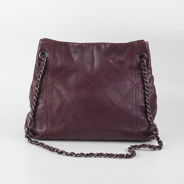 Chanel Quilted Tote Bag Dark Burgundy Purple For Sale