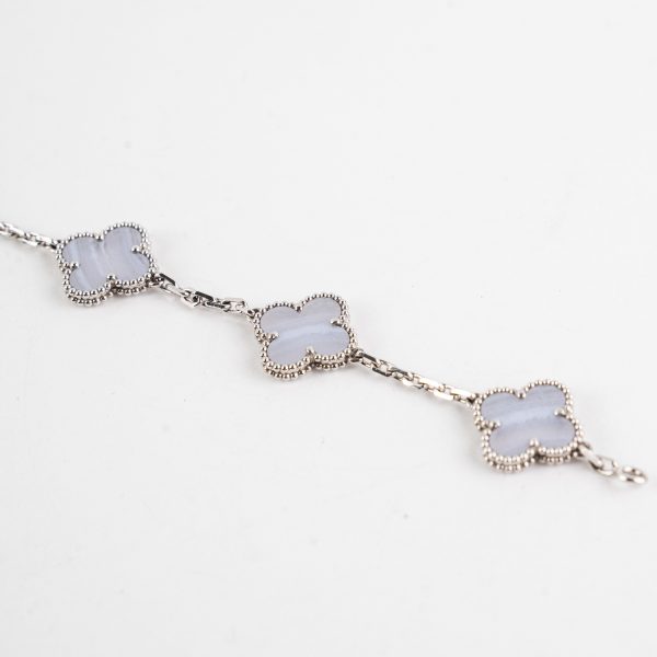 Van Cleef and Arpels 5 Motif Chalcedony White Gold Bracelet on Sale