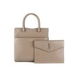 Saint Laurent Uptown Croc-Leather Tote Small Taupe For Sale