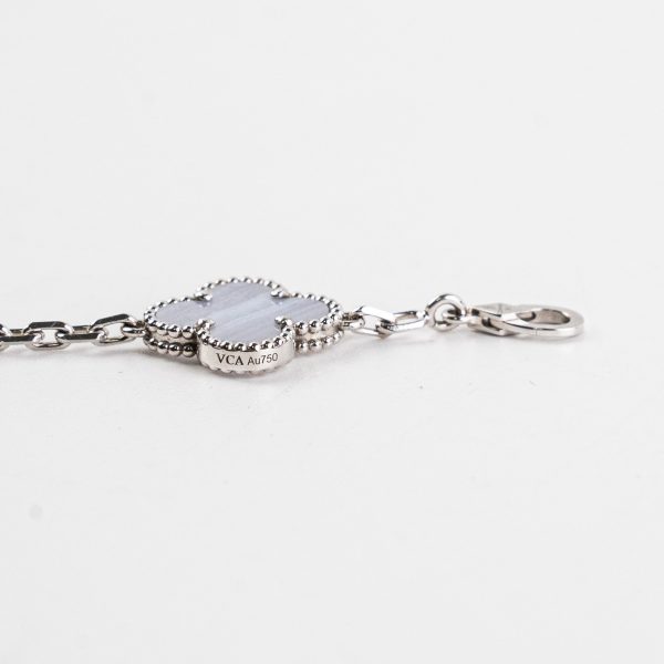 Van Cleef and Arpels 5 Motif Chalcedony White Gold Bracelet on Sale