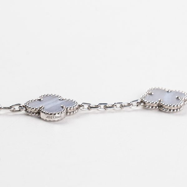 Van Cleef and Arpels 5 Motif Chalcedony White Gold Bracelet on Sale