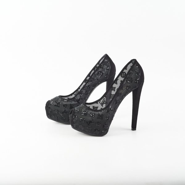 Louis Vuitton Mesh Sequin Monogram Black Size 37 Pumps Heels Supply