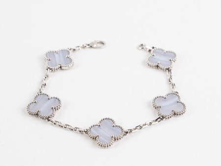 Van Cleef and Arpels 5 Motif Chalcedony White Gold Bracelet on Sale