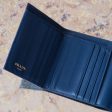 Prada Blue Leather Bifold  Wallet Hot on Sale