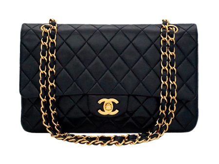 Authentic Chanel Black Lambskin 2.55 10” Double Flapover Cheap