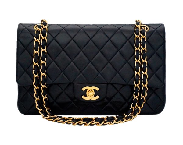 Authentic Chanel Black Lambskin 2.55 10” Double Flapover Cheap