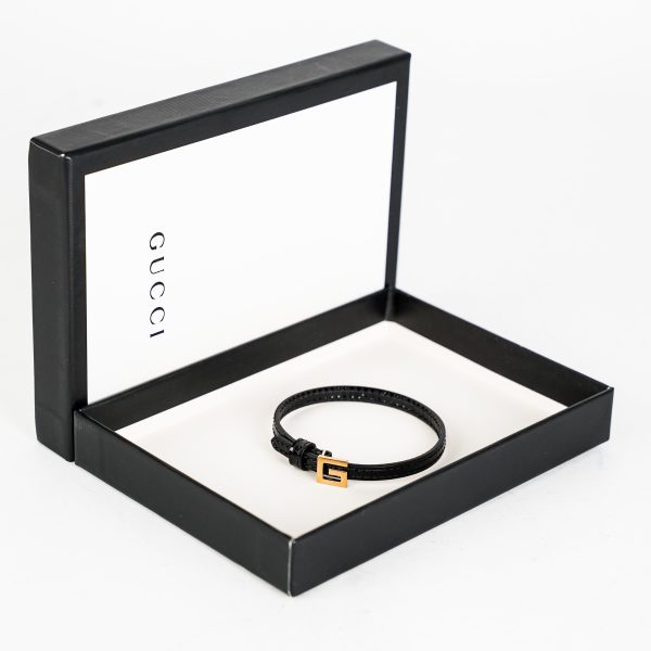 Gucci Leather Bracelet with Square G Fashion