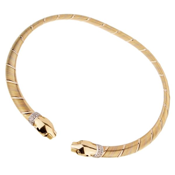 Cartier Panthere 18k Tri Color Gold Diamond Choker Necklace Online now