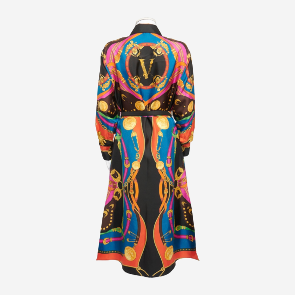 VERSACE - LONG SILK DRESS MULTICOLOR WITH BELT SIZE 38 IT Cheap