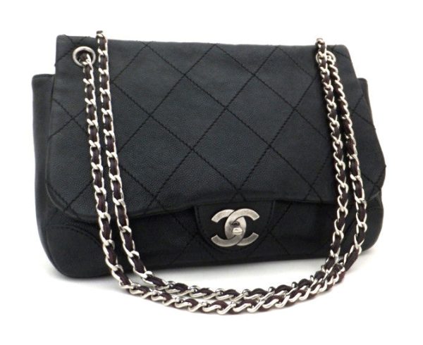 Authentic Chanel Black Caviar Distressed Jumbo + Wallet For Discount