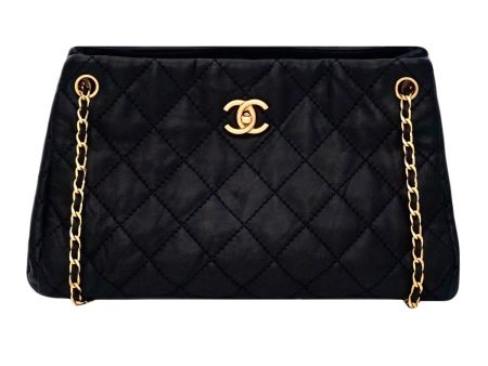 Authentic Chanel Black Calfskin Modern Quilted Tote For Sale