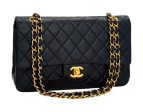 Authentic Chanel Black Lambskin 2.55 10” Double Flapover Cheap