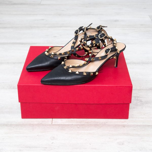 Valentino Garavani Black Rockstud Kitten Heels Online