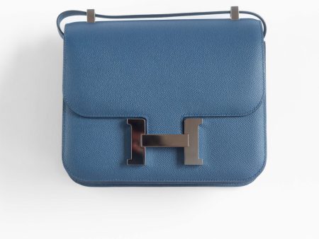 HERMÈS - CONSTANCE BAG EPSOM BLUE AGATE GRIS MOUETTE Fashion