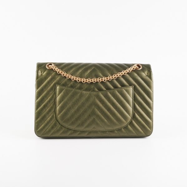 Chanel Chevron Reissue 226 Medium Khaki Green Metallic Online now