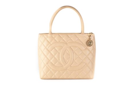 Chanel Quilted Caviar Madelion Tote Beige Discount