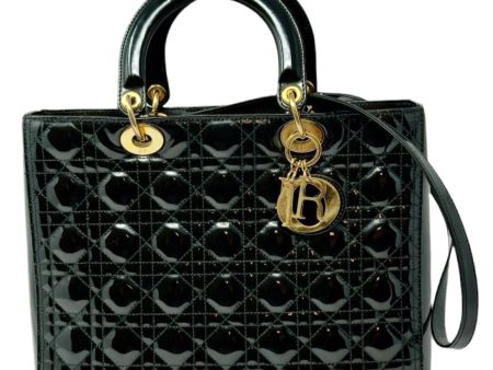 Lady Dior Black Patent Tote with strap & Gold hardware For Cheap