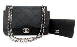 Authentic Chanel Black Caviar Distressed Jumbo + Wallet For Discount