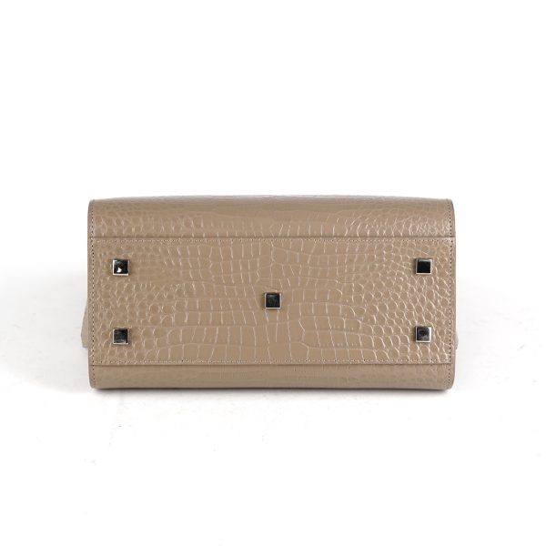 Saint Laurent Uptown Croc-Leather Tote Small Taupe For Sale