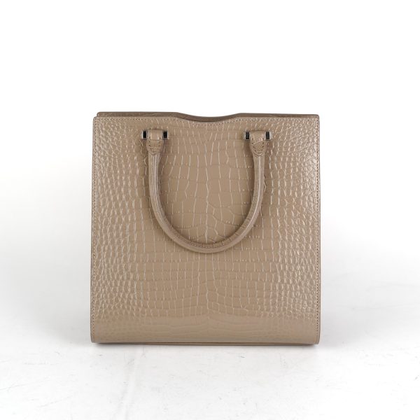 Saint Laurent Uptown Croc-Leather Tote Small Taupe For Sale