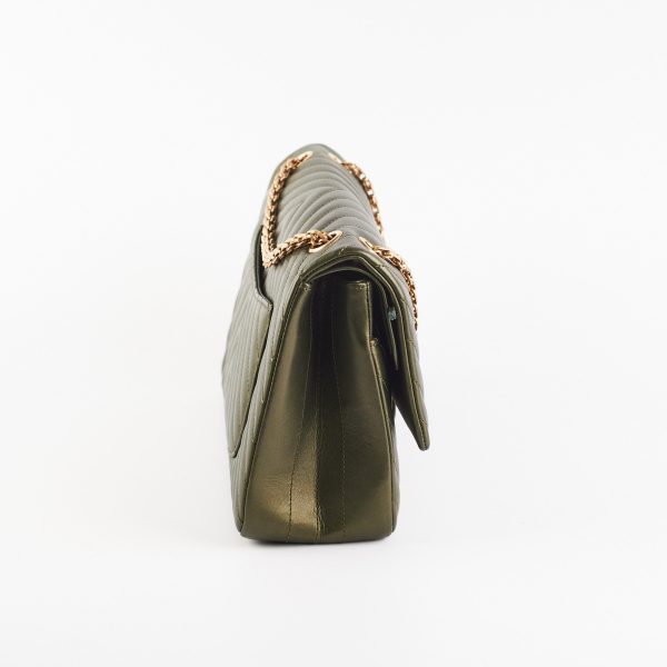 Chanel Chevron Reissue 226 Medium Khaki Green Metallic Online now