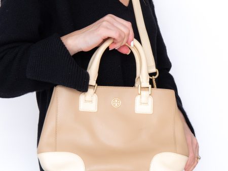 Tory Burch Beige Leather Tote Bag Online Sale