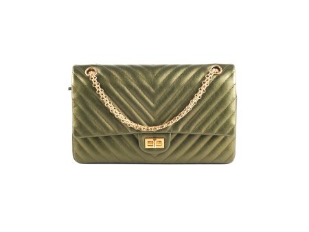 Chanel Chevron Reissue 226 Medium Khaki Green Metallic Online now