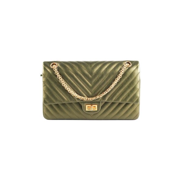 Chanel Chevron Reissue 226 Medium Khaki Green Metallic Online now