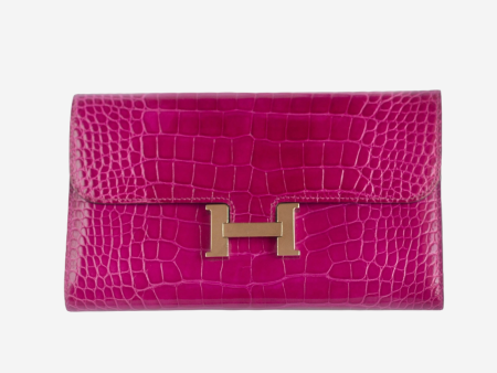 HERMÈS - CONSTANCE WALLET IN SHINY PINK ALLIGATOR WITH PALLADIUM HARDWARE Sale