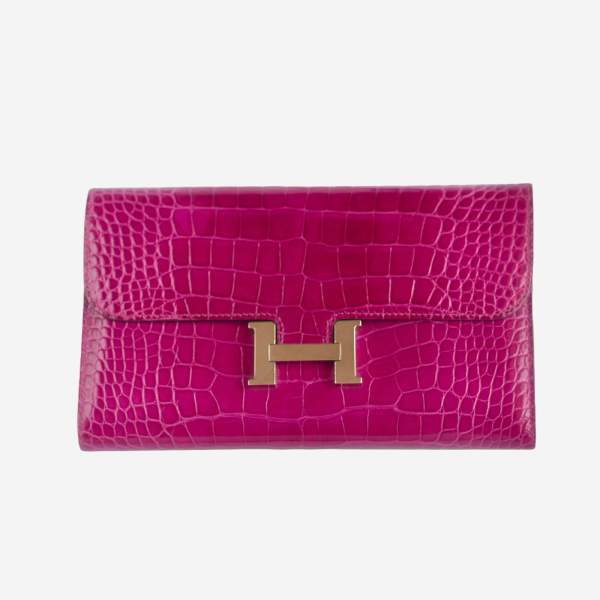 HERMÈS - CONSTANCE WALLET IN SHINY PINK ALLIGATOR WITH PALLADIUM HARDWARE Sale