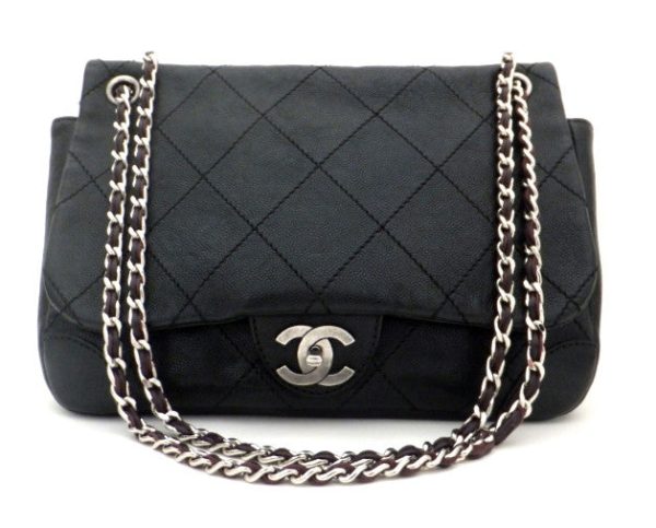 Authentic Chanel Black Caviar Distressed Jumbo + Wallet For Discount