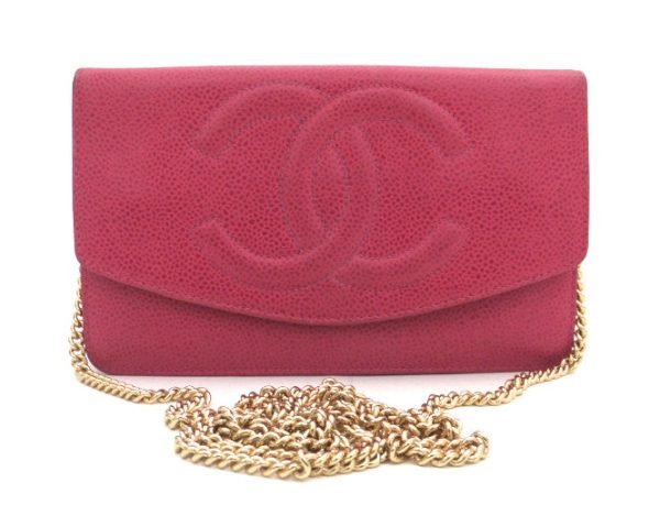 Authentic Chanel Fuschia Pink Caviar Wallet On Chain (WOC) For Cheap