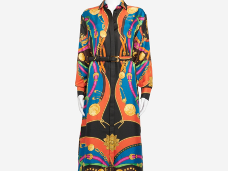 VERSACE - LONG SILK DRESS MULTICOLOR WITH BELT SIZE 38 IT Cheap