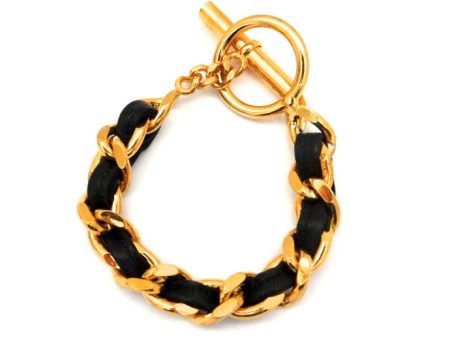 Authentic Chanel Vintage Black Thick Chain Bracelet For Sale