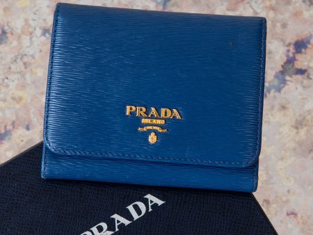 Prada Blue Leather Bifold  Wallet Hot on Sale