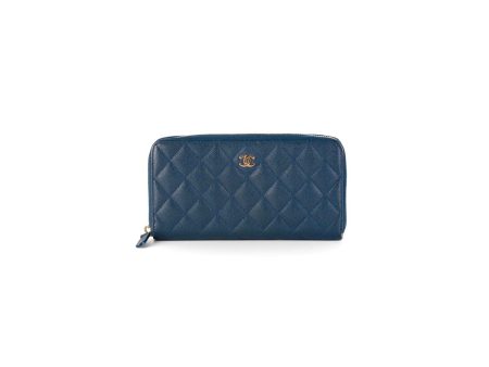 Chanel Caviar Navy Zip Long Wallet Online Hot Sale