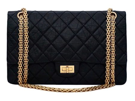 Authentic Chanel Black Crinkled Calfskin 2.55 Reissue 226 Double Flap Jumbo Sale