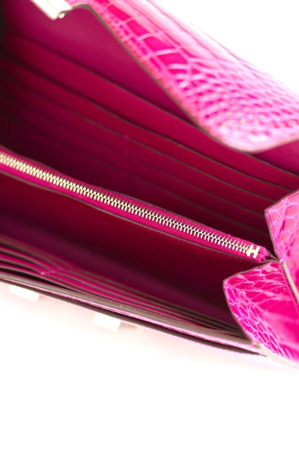 HERMÈS - CONSTANCE WALLET IN SHINY PINK ALLIGATOR WITH PALLADIUM HARDWARE Sale