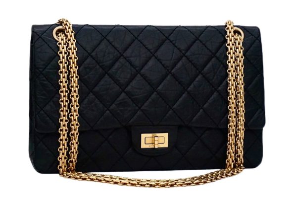 Authentic Chanel Black Crinkled Calfskin 2.55 Reissue 226 Double Flap Jumbo Sale