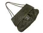 Authentic Chanel Green Coated Caviar Modern Maxi Jumbo Flapover Hot on Sale