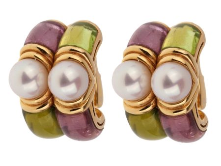 Bulgari Amethyst Peridot Yellow Gold Hoop Earrings For Cheap