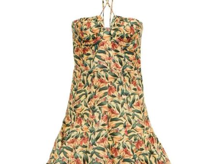 AGUA BENDITA-Anturio Monarca Amarillo Printed Linen Minidress-Large - NEW WITH TAGS Online Hot Sale