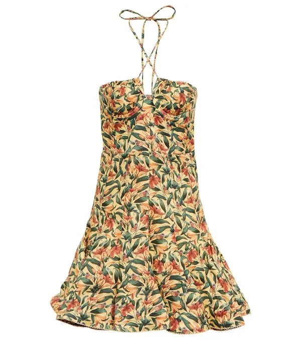 AGUA BENDITA-Anturio Monarca Amarillo Printed Linen Minidress-Large - NEW WITH TAGS Online Hot Sale