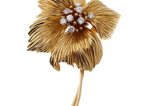 Van Cleef & Arpels Flower Diamond Gold Brooch Online now