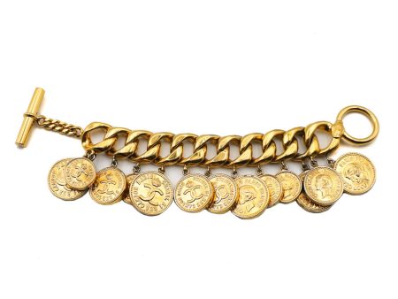 Chanel Vintage Rare Gold Logo Coin Bracelet For Sale