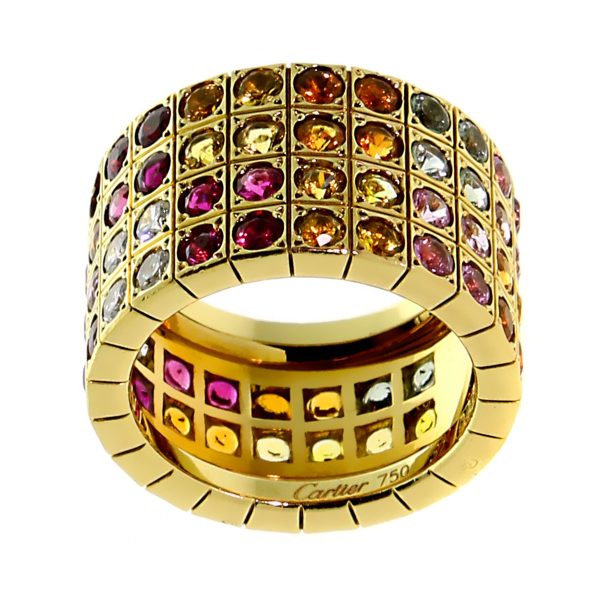 Cartier Lanieres Multicolor Sapphire Diamond Gold Ring Online