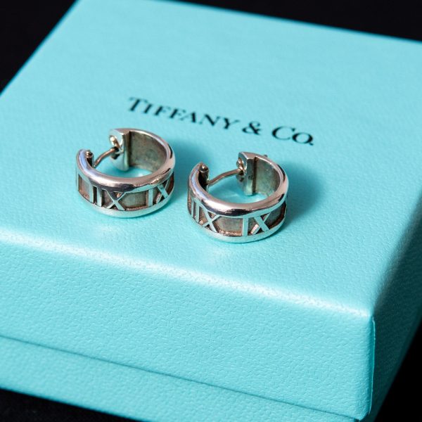 Tiffany and Co Sterling Silver Roman Numeral Earrings For Cheap