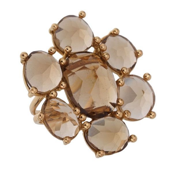 Tous Smoky Quartz Yellow Gold Cocktail Ring Sz 6 1 2 Discount