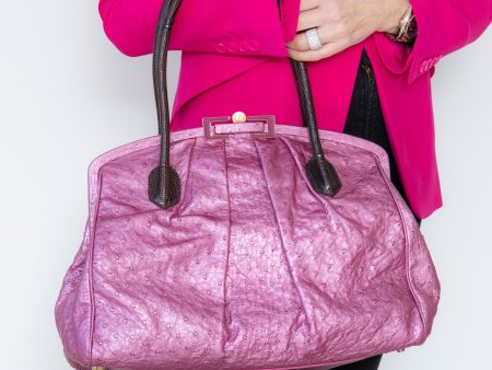 Analeena Lilac Ostrich Tote Bag For Sale