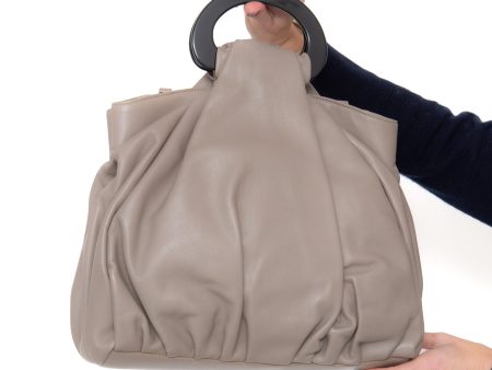 Armani Collezione Taupe Leather Pleated Top Handle Bag For Sale